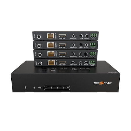 Bzbgear 1x4 4K UHD HDMI HDBaset Splitter/Distribution Amplifier over Category Cable Kit, Includes 4x RX BG-UDA-E14